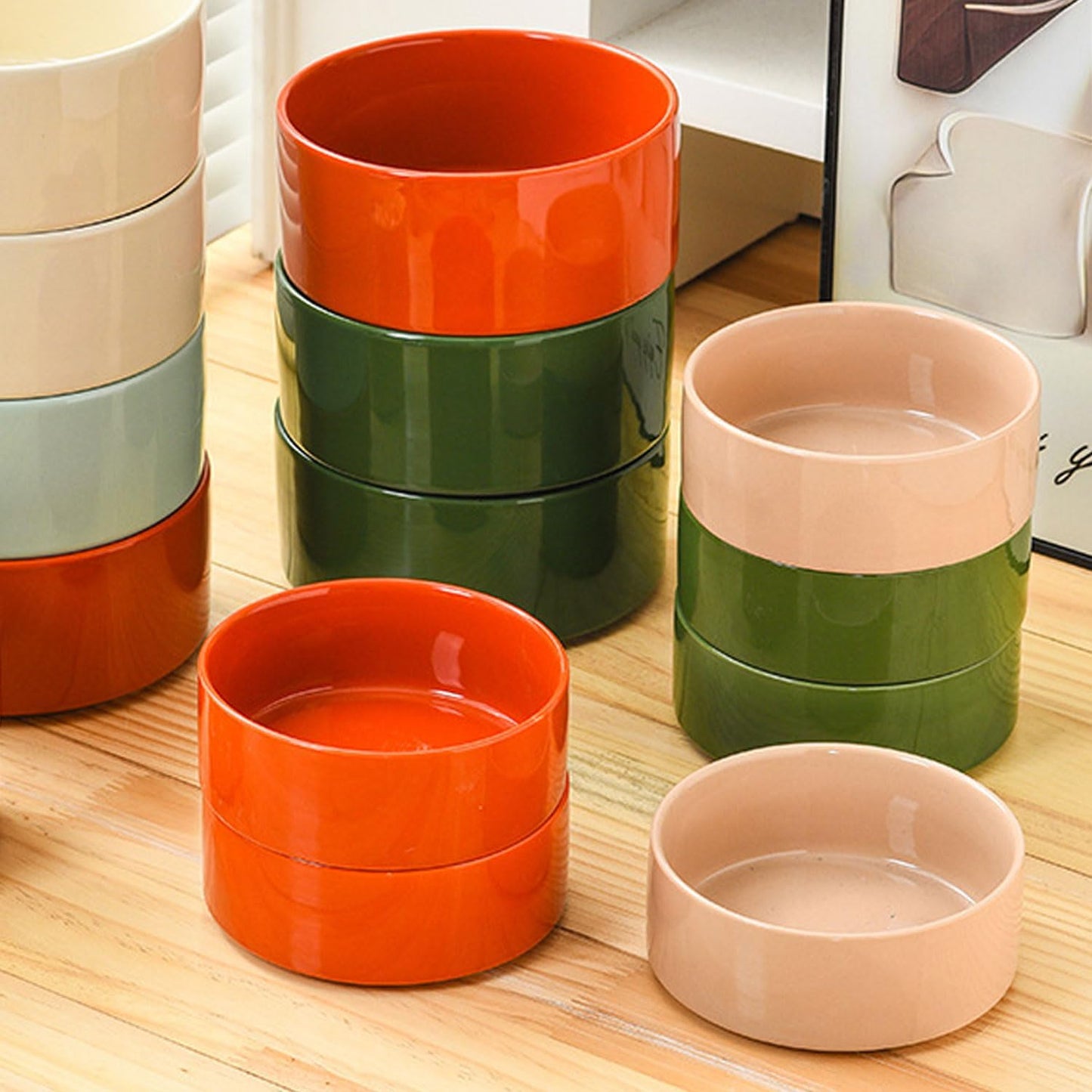 Ceramic Dog Bowl Set & Stand, Medium, Anti-Slip - Rust Red