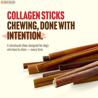 Collagen Dog Chews (12 Inch, 5 Pack), Odor-Free Long Lasting Bully Sticks & Rawhide Alternative Dog Treats, 95% Collagen Low Fat, High Protein – Medium & Large Dogs