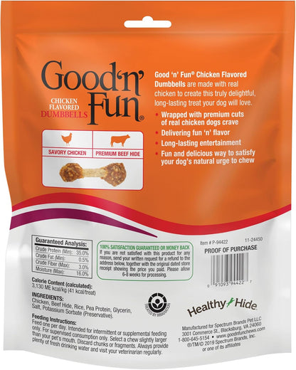 Dumbbells Long-Lasting Dog Treat for Small Dogs, 12 Oz | Made with Real Protein, Premium Chicken and Beef Hide Chew, Supports Dental Health, Mental Stimulation, for Adult Dogs