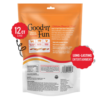 Triple Flavor Twists, Rawhide Chews for All Dogs, 12 Count
