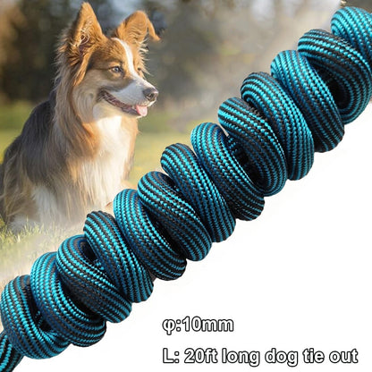 Dog Tie Out Long Tether 8/12/20/30/50/75Ft Rope Dog Lead for Yard | Large Medium Dogs Recall Training Dog Line for outside Playing, Camping, or Backyard (20Ft, Blue Black)