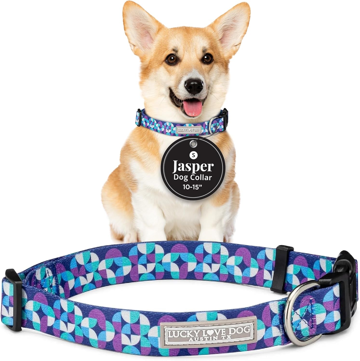 Collar for Small Dogs Cute Adjustable Soft – Jasper, Small | Cute Dog Collars for Small Dogs | Adjustable Nylon Collar with Easy Click Buckle & Weatherproof D-Ring