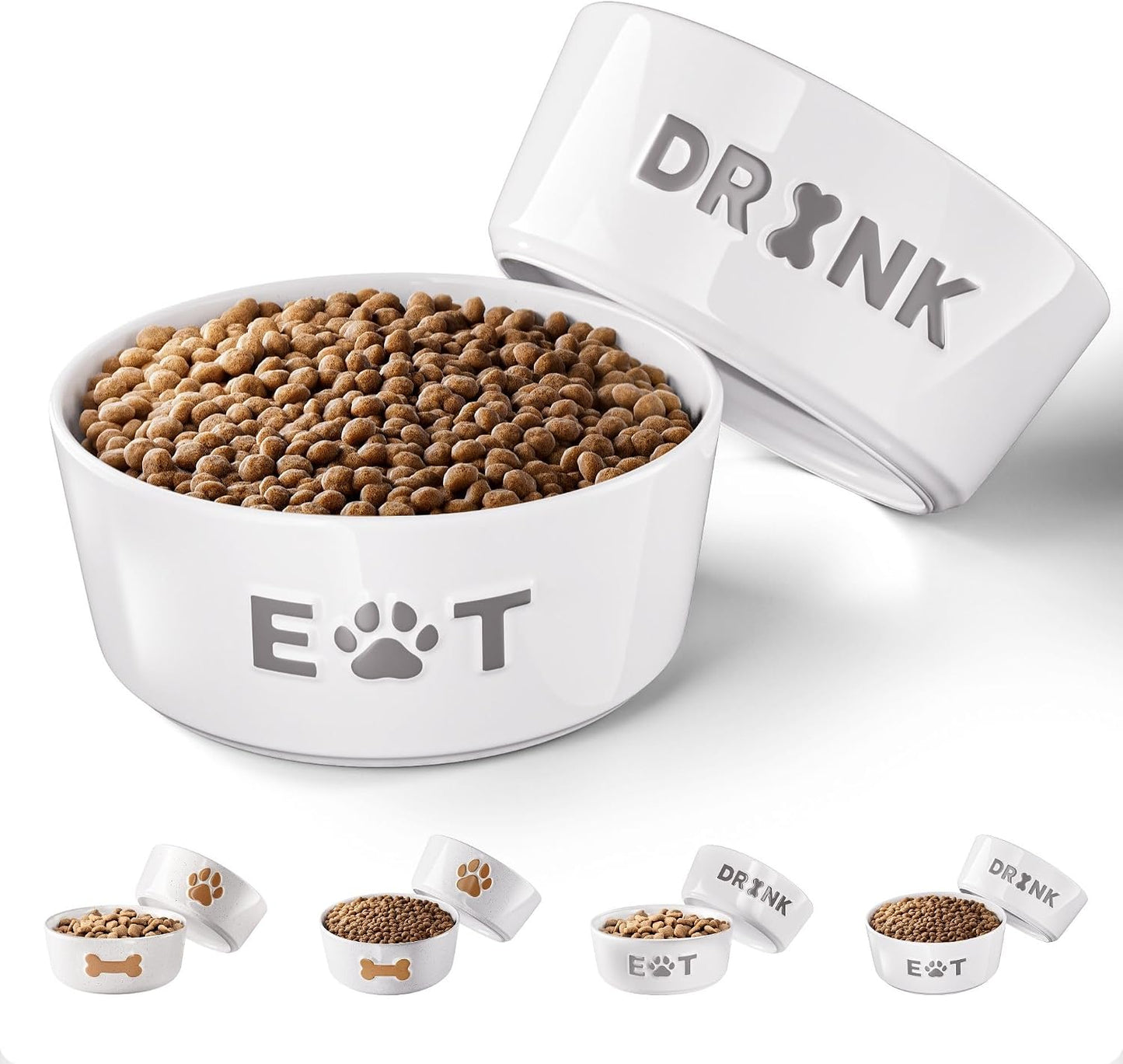 Ceramic Dog Bowl Set of 2 W/ Anti-Skid Base 6.5"W X 2.5"H, 3.8 Cup Capacity | Thick Ceramic, Dishwasher Safe, Anti-Skid Rubber Base, 3.8 Cups per Bowl, Ceramic Food & Water Bowls Set of 2 for Medium Dogs