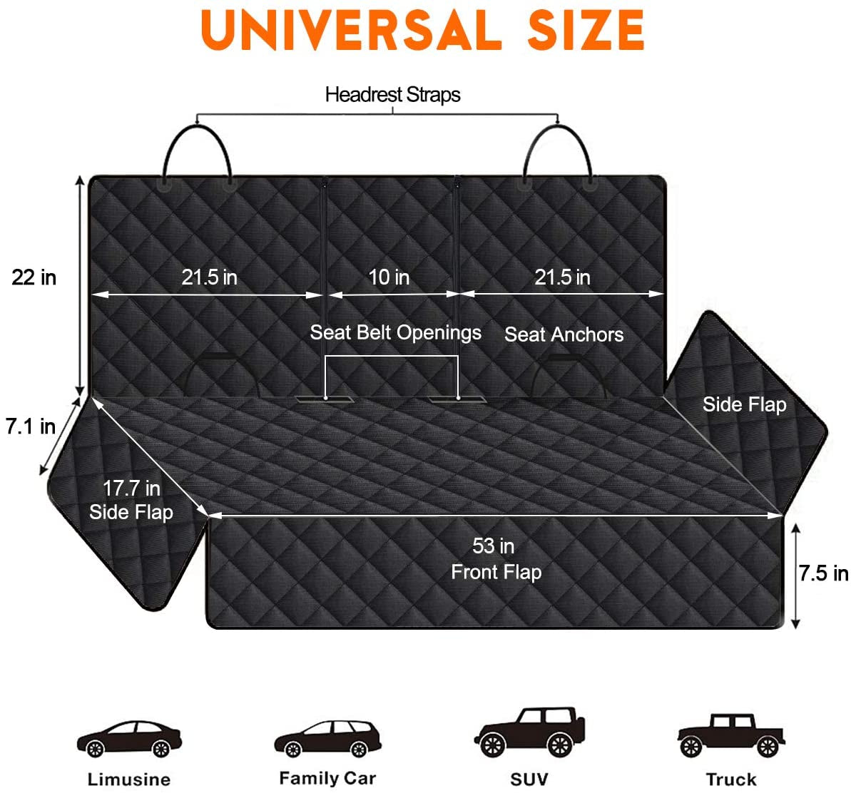 Corgi Car Seat Cover, Back Seat Cover Car Seat Protector | Waterproof Rear Seat Cover Durable Car Seat Cover, Fits Middle Armrest for Most Cars Suvs Trucks (53” Width)- Black