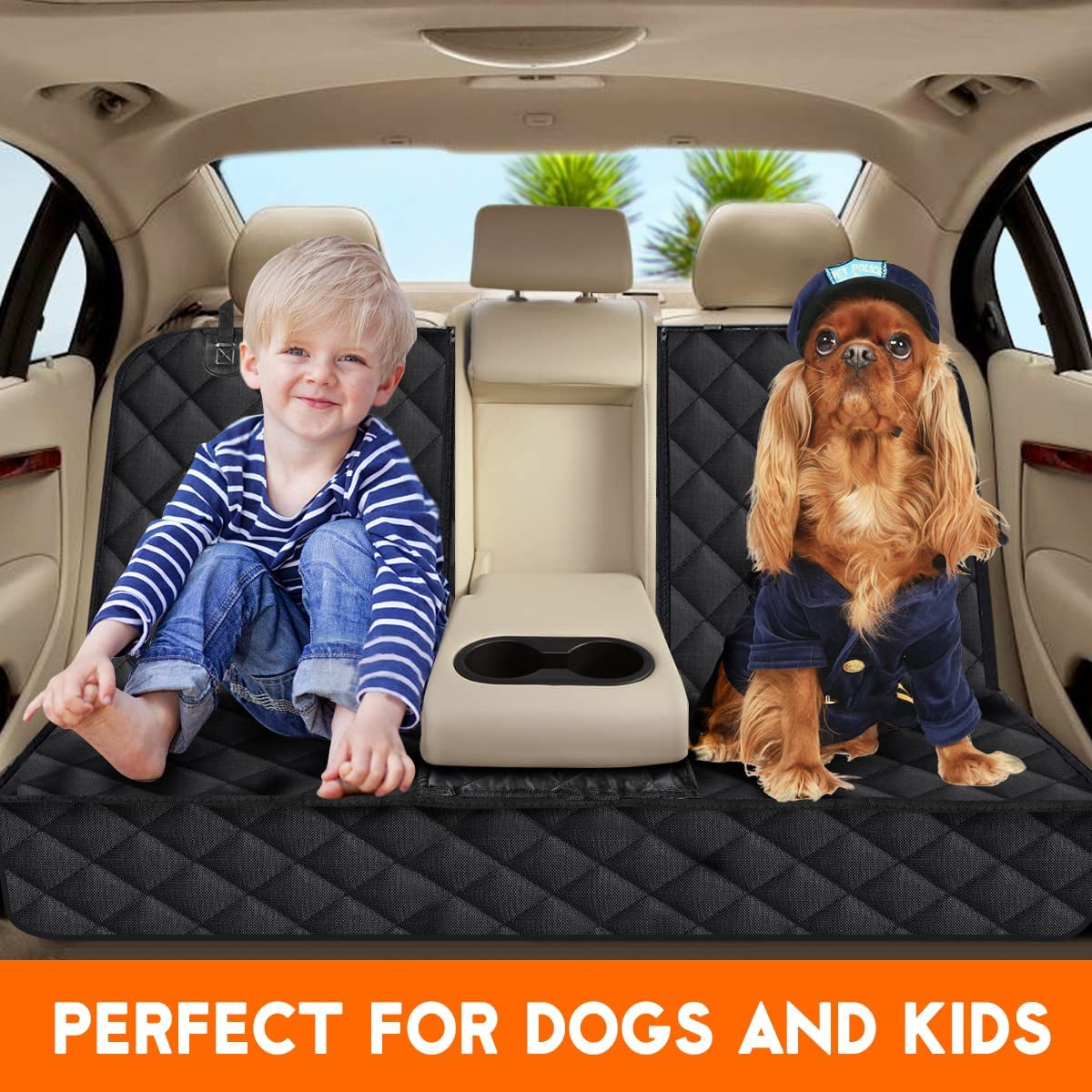 Corgi Car Seat Cover, Back Seat Cover Car Seat Protector | Waterproof Rear Seat Cover Durable Car Seat Cover, Fits Middle Armrest for Most Cars Suvs Trucks (53” Width)- Black
