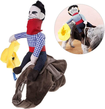Cowboy Rider Dog Costume for Dogs Outfit Knight Style with Doll and Hat Pet Costume (L)