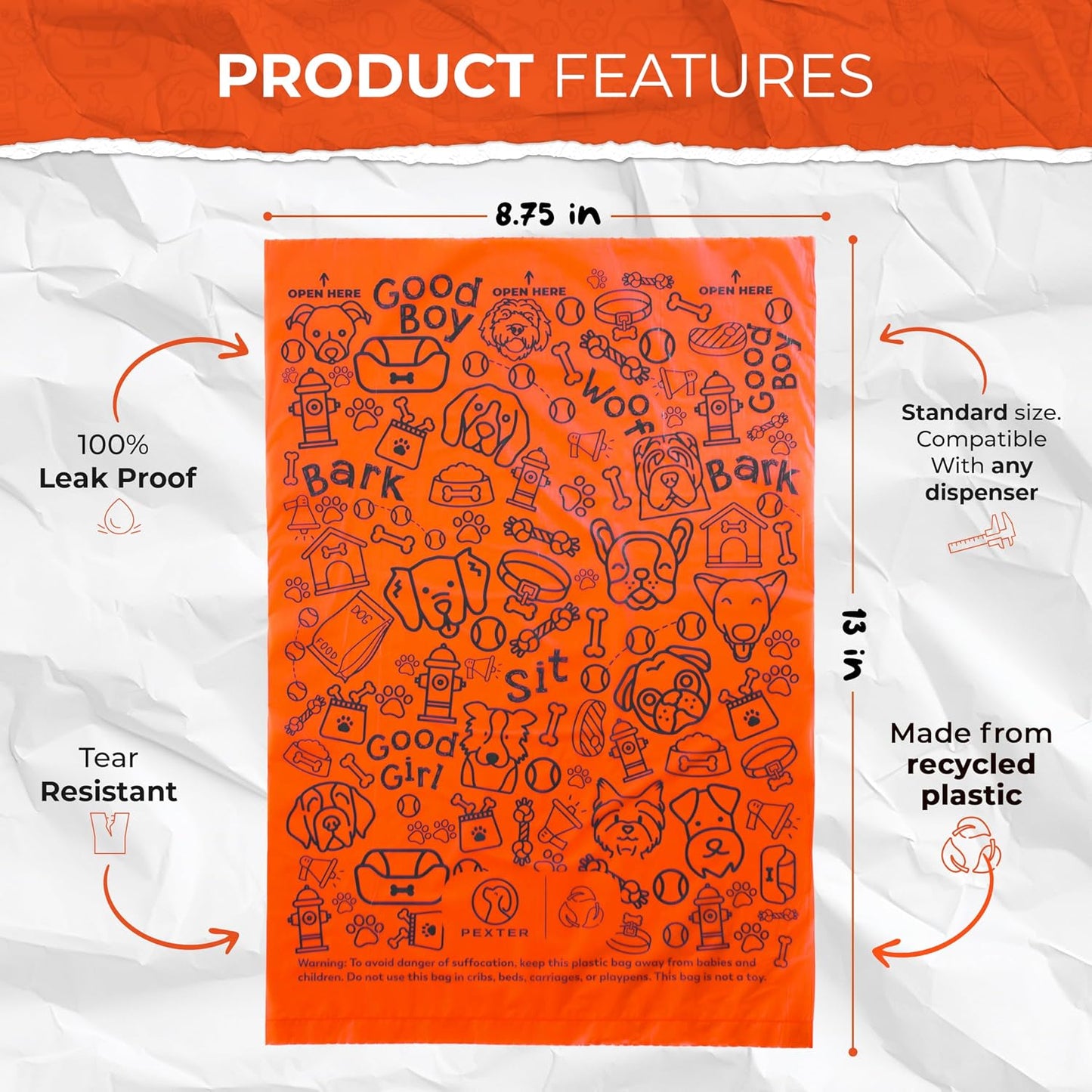 Dog Poop Bags Rolls, Leak-Proof & Unscented