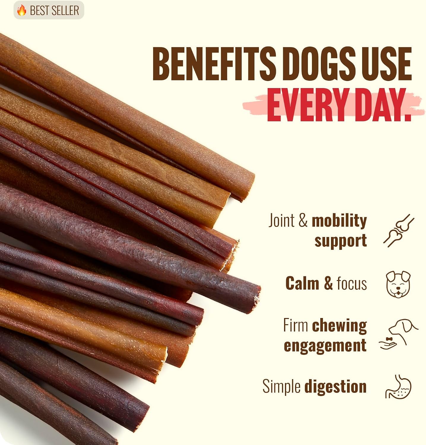 Collagen Dog Chews (12 Inch, 5 Pack), Odor-Free Long Lasting Bully Sticks & Rawhide Alternative Dog Treats, 95% Collagen Low Fat, High Protein – Medium & Large Dogs