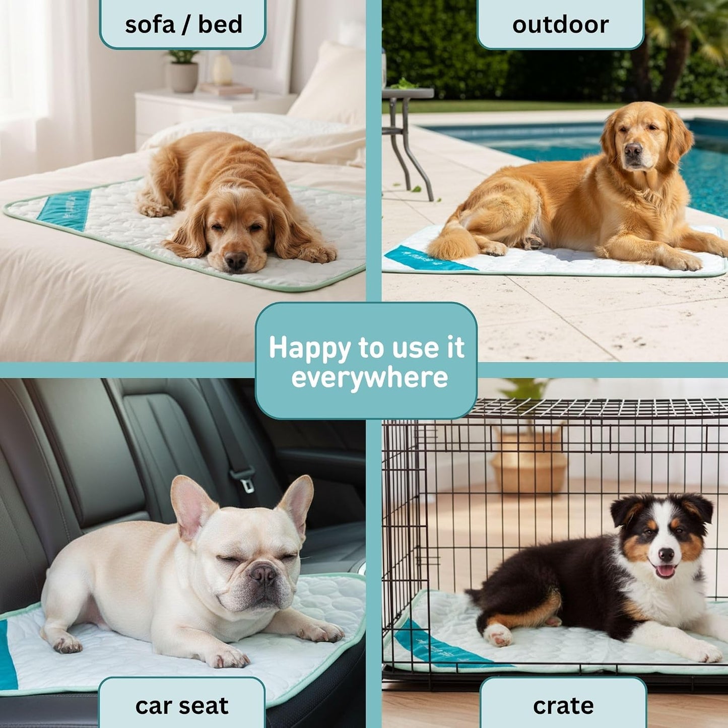 Dog Cooling Mat, Indoor & Outdoor, Medium Self Cooling Pad | No Freeze Needed, Breathable, Washable, Portable Cooling Mat for Dogs with Travel Bag, Fits Car, Crate, Floor & Bed, 27"X 21"