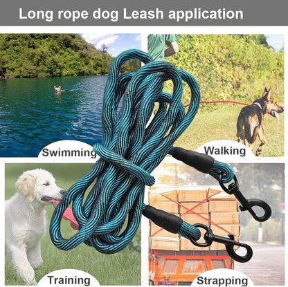Dog Tie Out Long Tether 8/12/20/30/50/75Ft Rope Dog Lead for Yard | Large Medium Dogs Recall Training Dog Line for outside Playing, Camping, or Backyard (20Ft, Blue Black)