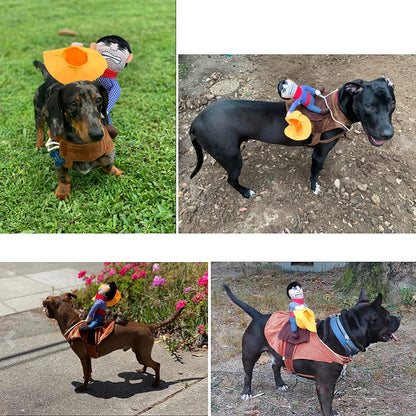 Cowboy Rider Dog Costume for Dogs Outfit Knight Style with Doll and Hat Pet Costume (L)