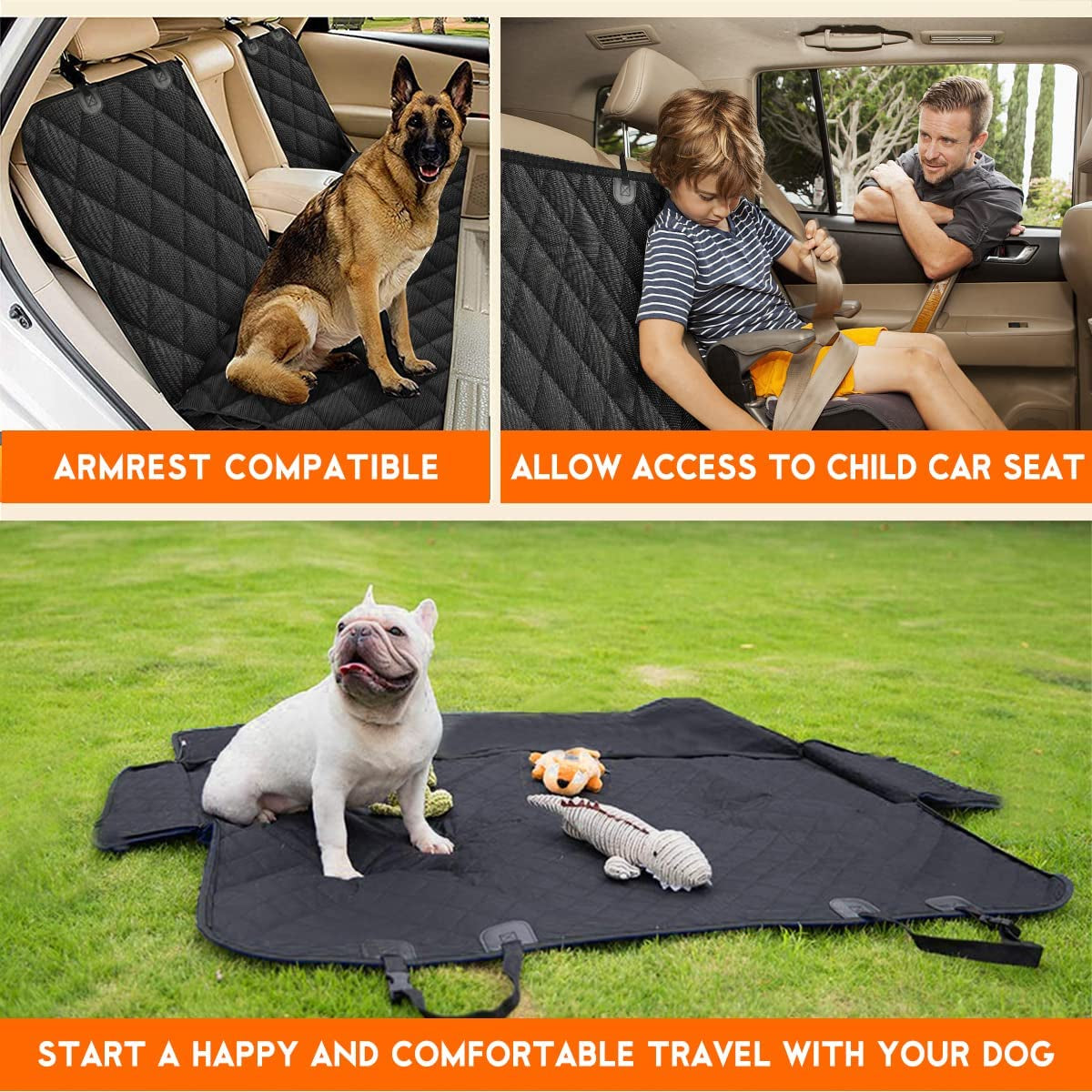 Corgi Car Seat Cover, Back Seat Cover Car Seat Protector | Waterproof Rear Seat Cover Durable Car Seat Cover, Fits Middle Armrest for Most Cars Suvs Trucks (53” Width)- Black