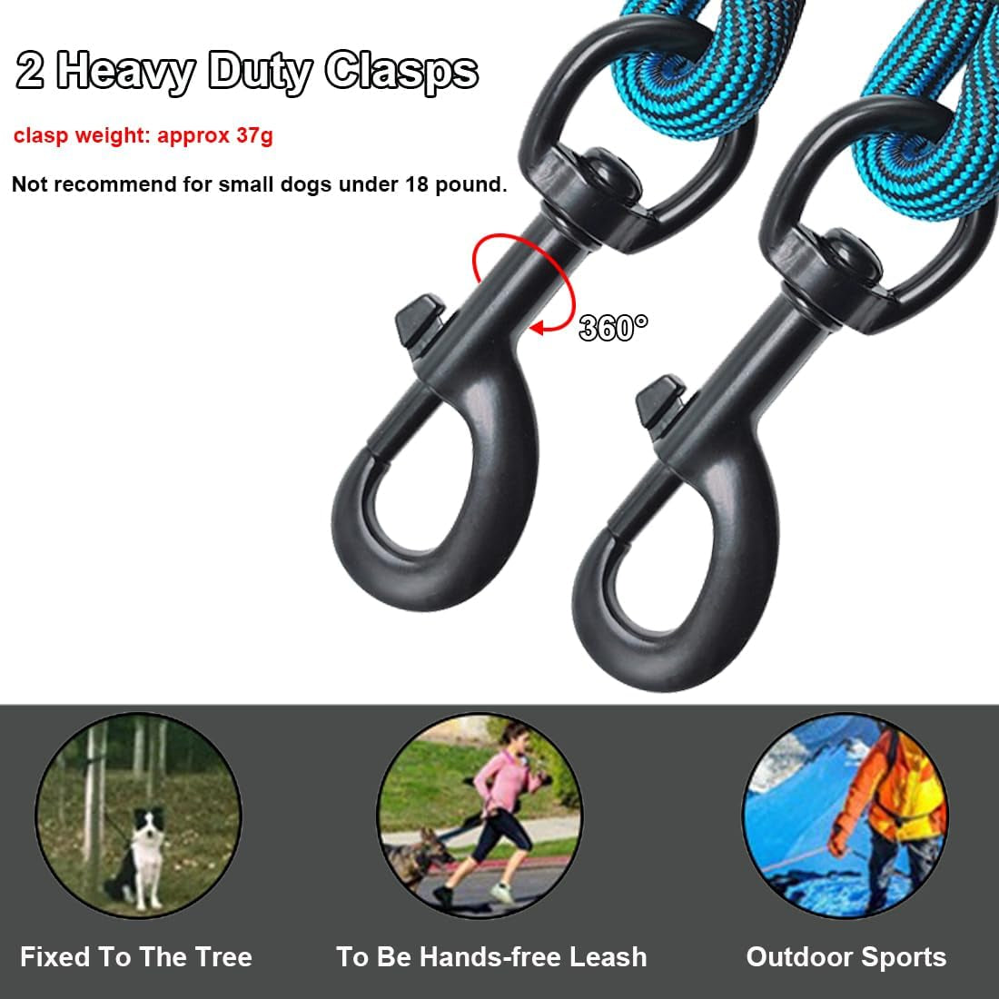 Dog Tie Out Long Tether 8/12/20/30/50/75Ft Rope Dog Lead for Yard | Large Medium Dogs Recall Training Dog Line for outside Playing, Camping, or Backyard (20Ft, Blue Black)
