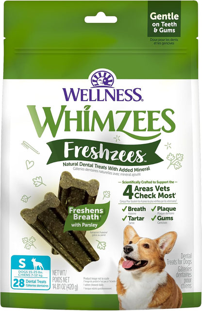 Wellness  Freshzees Natural Dog Dental Treat, Soft Chews, Freshens Breath, Small Size, 14.81 Oz Bag, 28 Count
