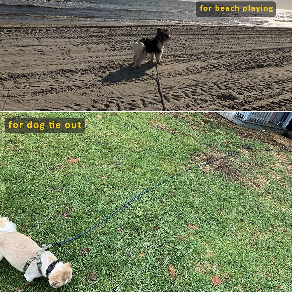 Dog Tie Out Long Tether 8/12/20/30/50/75Ft Rope Dog Lead for Yard | Large Medium Dogs Recall Training Dog Line for outside Playing, Camping, or Backyard (20Ft, Blue Black)