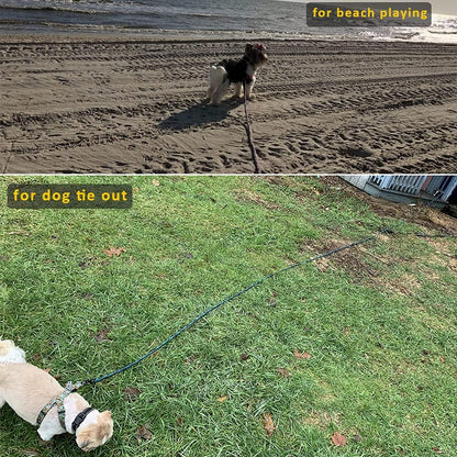 Dog Tie Out Long Tether 8/12/20/30/50/75Ft Rope Dog Lead for Yard | Large Medium Dogs Recall Training Dog Line for outside Playing, Camping, or Backyard (20Ft, Blue Black)