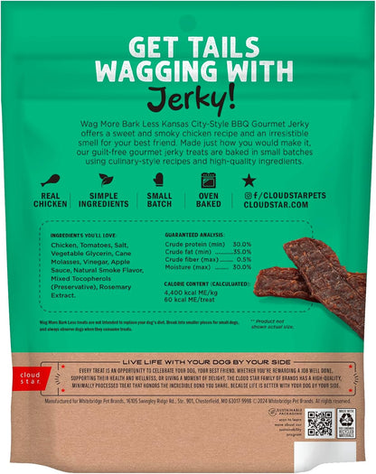 Wag More Bark Less Dog Treats Jerky KC BBQ Chicken 10 Oz | Meaty Jerky, Kansas City Style BBQ Scent, Grilled Chicken Color, Made with Real Ingredients, Gourmet Small Batch