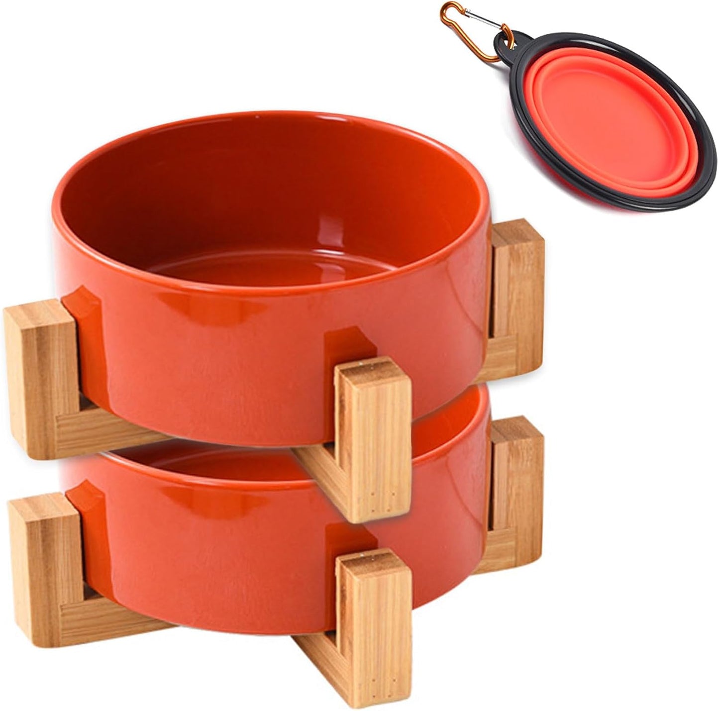 Ceramic Dog Bowl Set & Stand, Medium, Anti-Slip - Rust Red