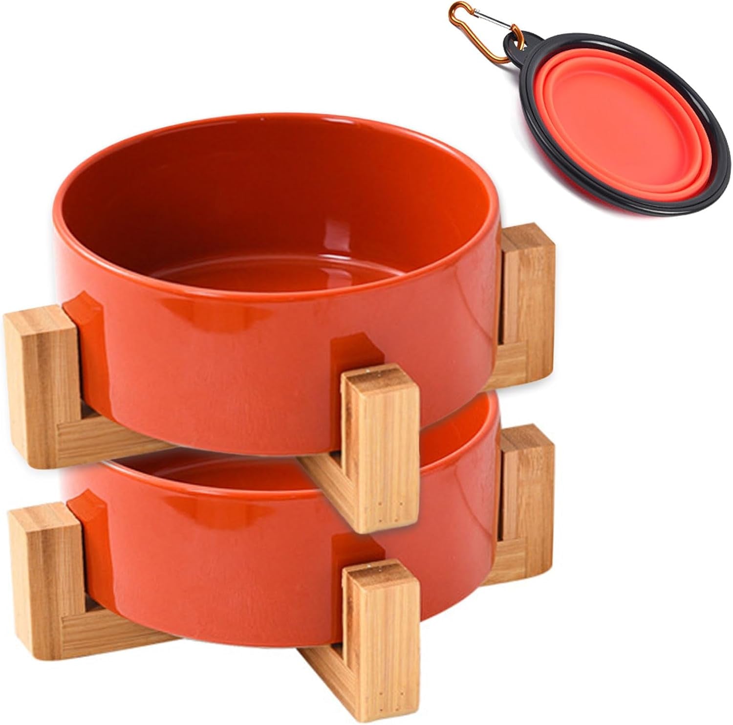 Ceramic Dog Bowl Set & Stand, Medium, Anti-Slip - Rust Red