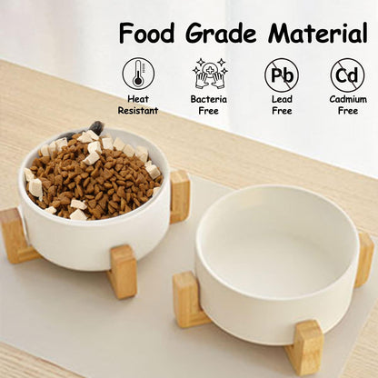 Ceramic Dog Bowl Set & Stand, Medium, Anti Slip Set of 2 - White