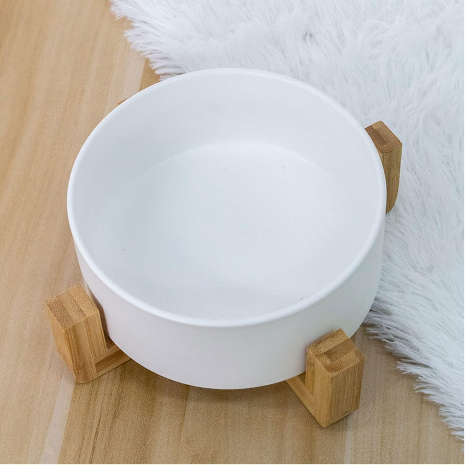 Ceramic Dog Bowl Set & Stand, Medium, Anti Slip Set of 2 - White