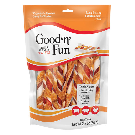 Triple Flavor Twists, Rawhide Chews for All Dogs, 12 Count
