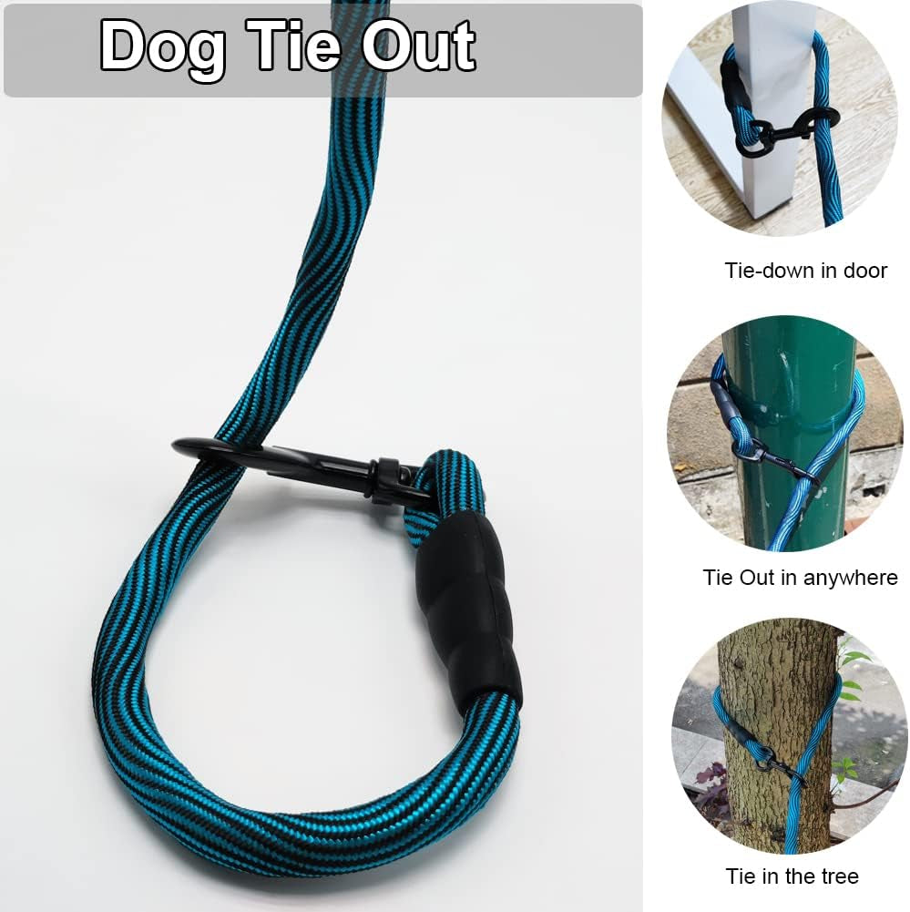 Dog Tie Out Long Tether 8/12/20/30/50/75Ft Rope Dog Lead for Yard | Large Medium Dogs Recall Training Dog Line for outside Playing, Camping, or Backyard (20Ft, Blue Black)