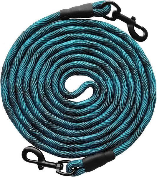 Dog Tie Out Long Tether 8/12/20/30/50/75Ft Rope Dog Lead for Yard | Large Medium Dogs Recall Training Dog Line for outside Playing, Camping, or Backyard (20Ft, Blue Black)