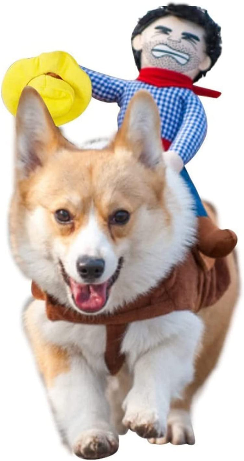 Cowboy Rider Dog Costume for Dogs Outfit Knight Style with Doll and Hat Pet Costume (L)