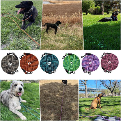 Dog Tie Out Long Tether 8/12/20/30/50/75Ft Rope Dog Lead for Yard | Large Medium Dogs Recall Training Dog Line for outside Playing, Camping, or Backyard (20Ft, Blue Black)