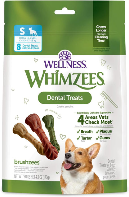 Wellness  Brushzees Natural Dog Dental Treat, VOHC Accepted Chews, Freshens Breath, Small Size, 4.2 Oz Bag, 8 Count