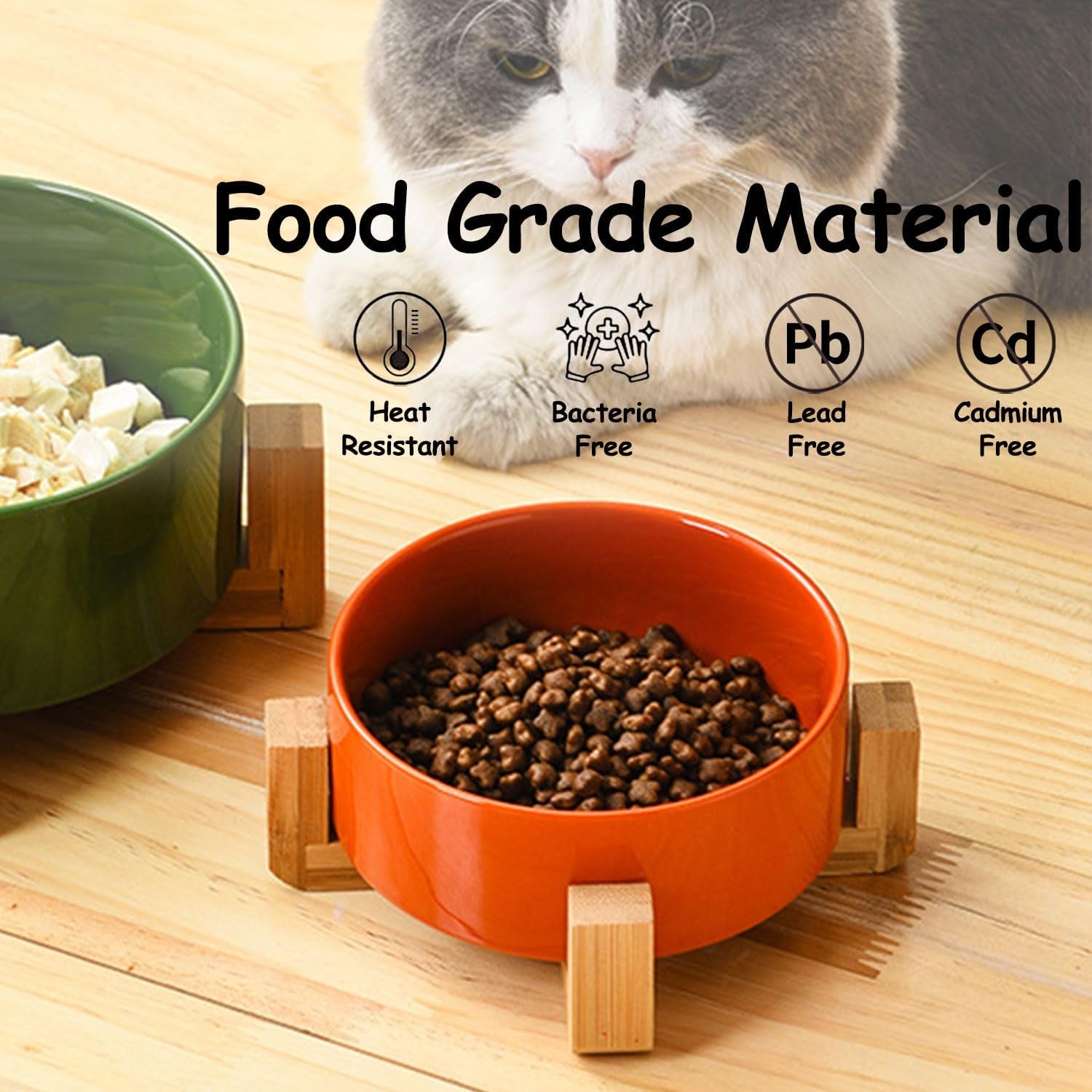 Ceramic Dog Bowl Set & Stand, Medium, Anti-Slip - Rust Red
