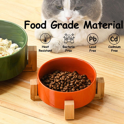 Ceramic Dog Bowl Set & Stand, Medium, Anti-Slip - Rust Red