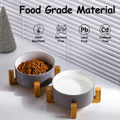 Ceramic Dog Bowl Set & Stand, Medium, Anti-Slip - Concrete and White