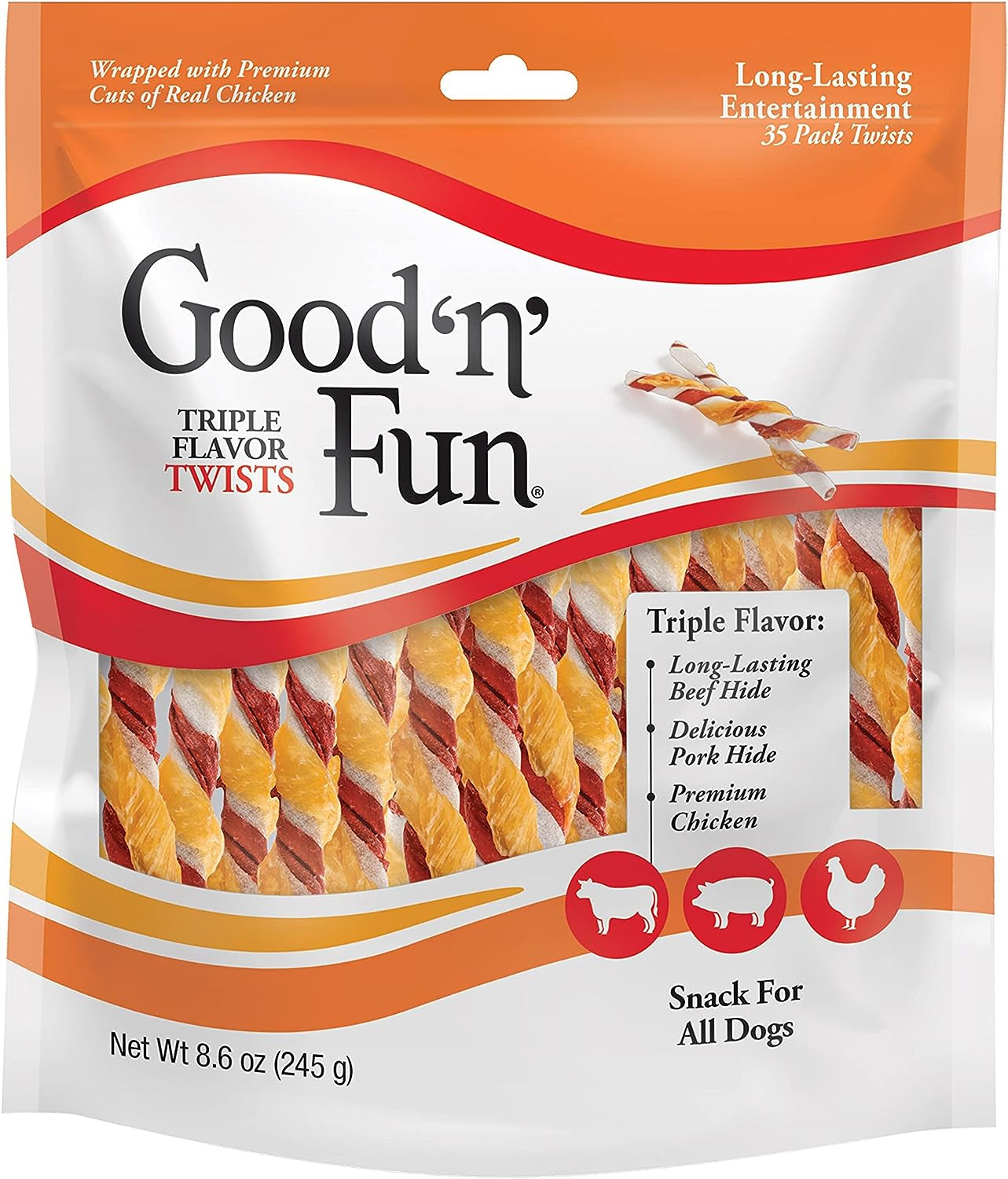 Twists Long-Lasting Dog Treat Made with Real Protein, 35 Count | Premium Chicken, Pork and Beef Hide Chew, Supports Dental Health and Mental Stimulation, for Adult Dogs