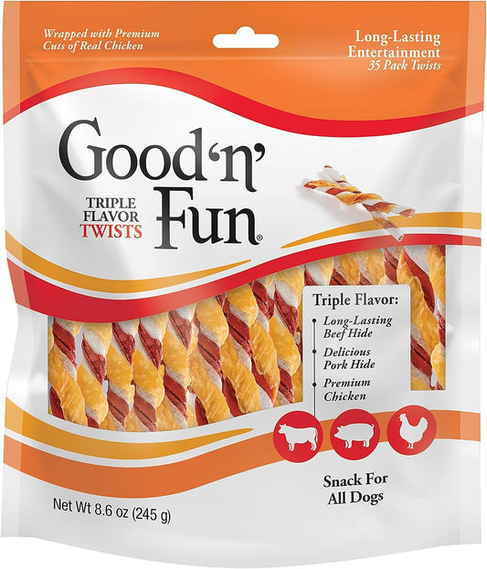 Twists Long-Lasting Dog Treat Made with Real Protein, 35 Count | Premium Chicken, Pork and Beef Hide Chew, Supports Dental Health and Mental Stimulation, for Adult Dogs