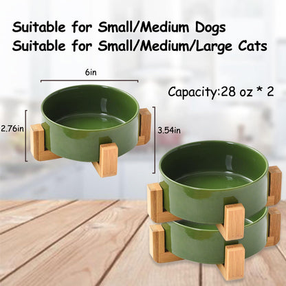 Ceramic Dog Bowl Set & Stand, Medium, Anti-Slip - Rust Green
