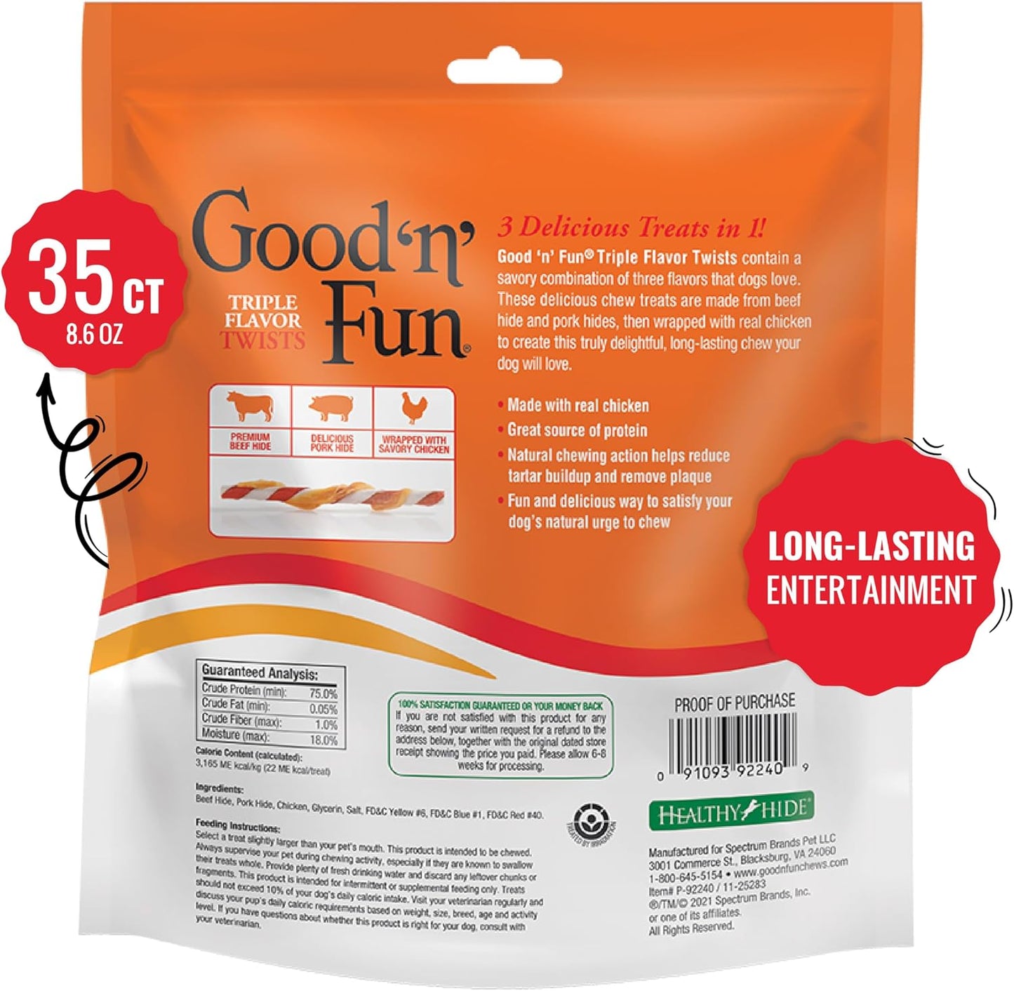 Twists Long-Lasting Dog Treat Made with Real Protein, 35 Count | Premium Chicken, Pork and Beef Hide Chew, Supports Dental Health and Mental Stimulation, for Adult Dogs