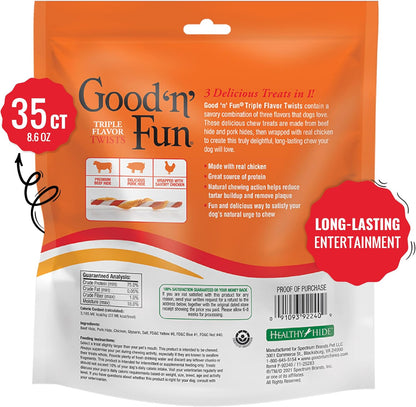 Twists Long-Lasting Dog Treat Made with Real Protein, 35 Count | Premium Chicken, Pork and Beef Hide Chew, Supports Dental Health and Mental Stimulation, for Adult Dogs