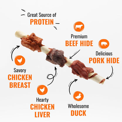 Kabobs Long-Lasting Dog Treat Made with Real Protein, 48 Oz | Premium Chicken, Pork and Beef Hide Chew, Supports Dental Health and Mental Stimulation, for Adult Dogs
