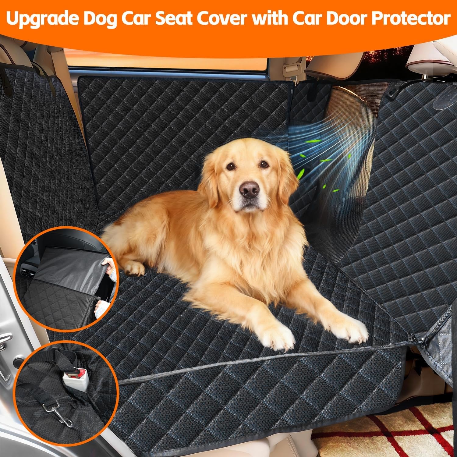 Dog Car Seat Cover for Back Seat Extender for Dogs,Hard Bottom Car Seat Cover for Dogs with Car Door Protectors, Waterproof and Scratch-Resistant Seat Covers for Cars Suv&Truck