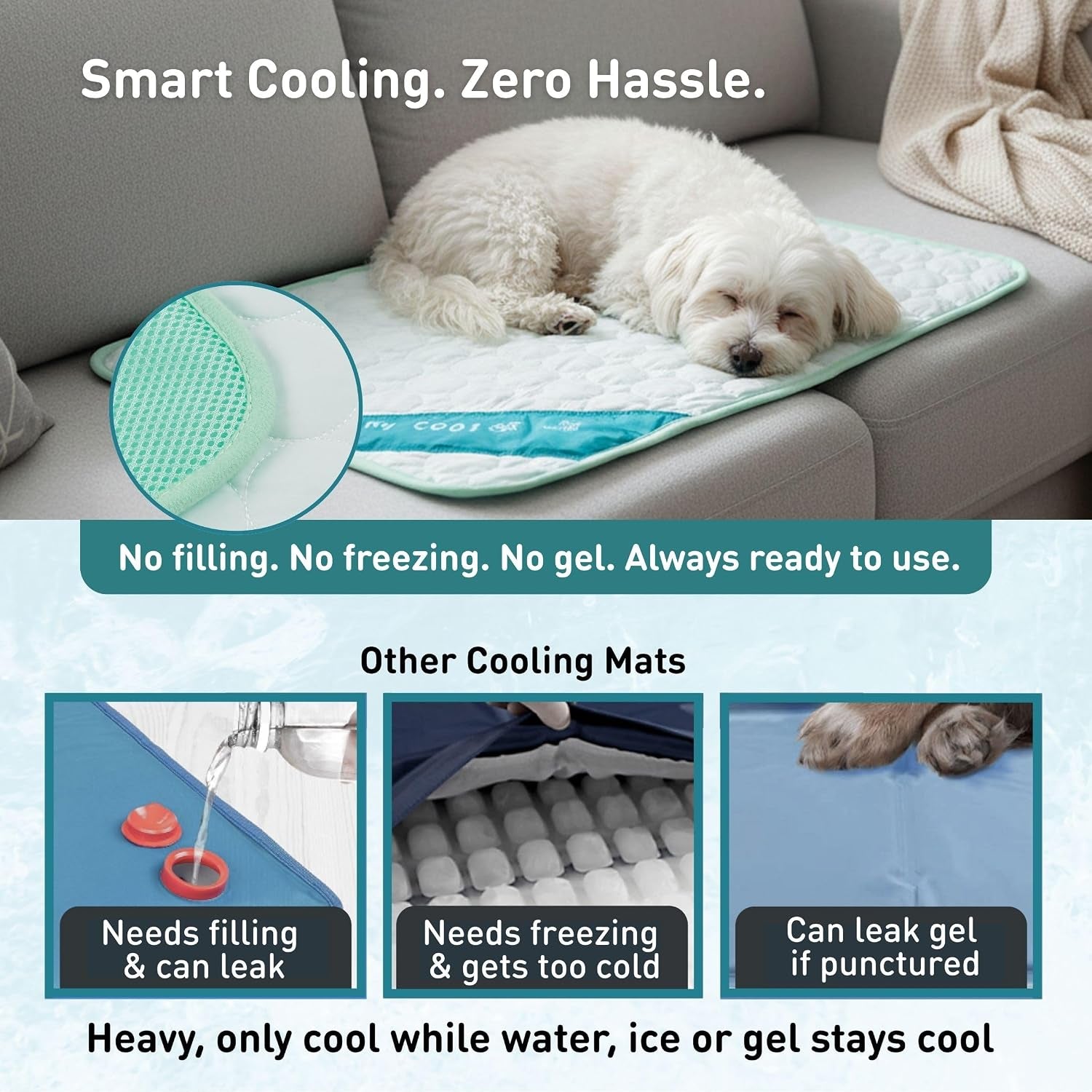 Dog Cooling Mat, Indoor & Outdoor, Medium Self Cooling Pad | No Freeze Needed, Breathable, Washable, Portable Cooling Mat for Dogs with Travel Bag, Fits Car, Crate, Floor & Bed, 27"X 21"