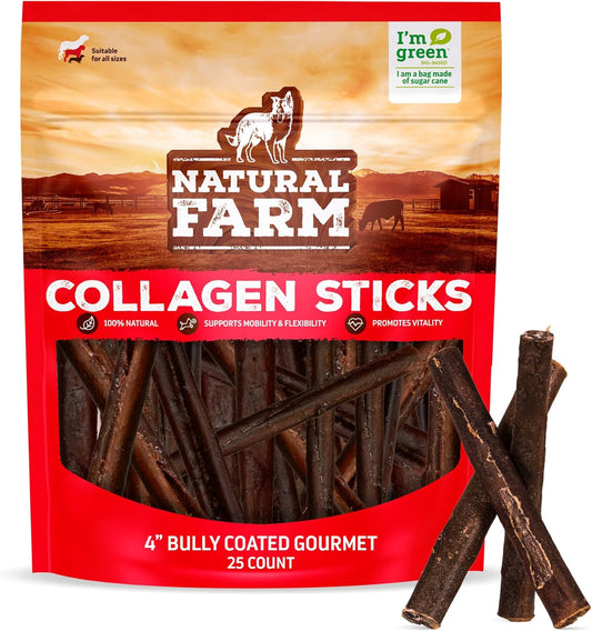 Bully Coated Gourmet Collagen Sticks (4 Inch, 25 Pack) – Real Bully Beef Coated, 95% Natural Collagen Dog Chews, Supports Healthy Joints, Skin & Coat - Best for Small & Medium Dogs